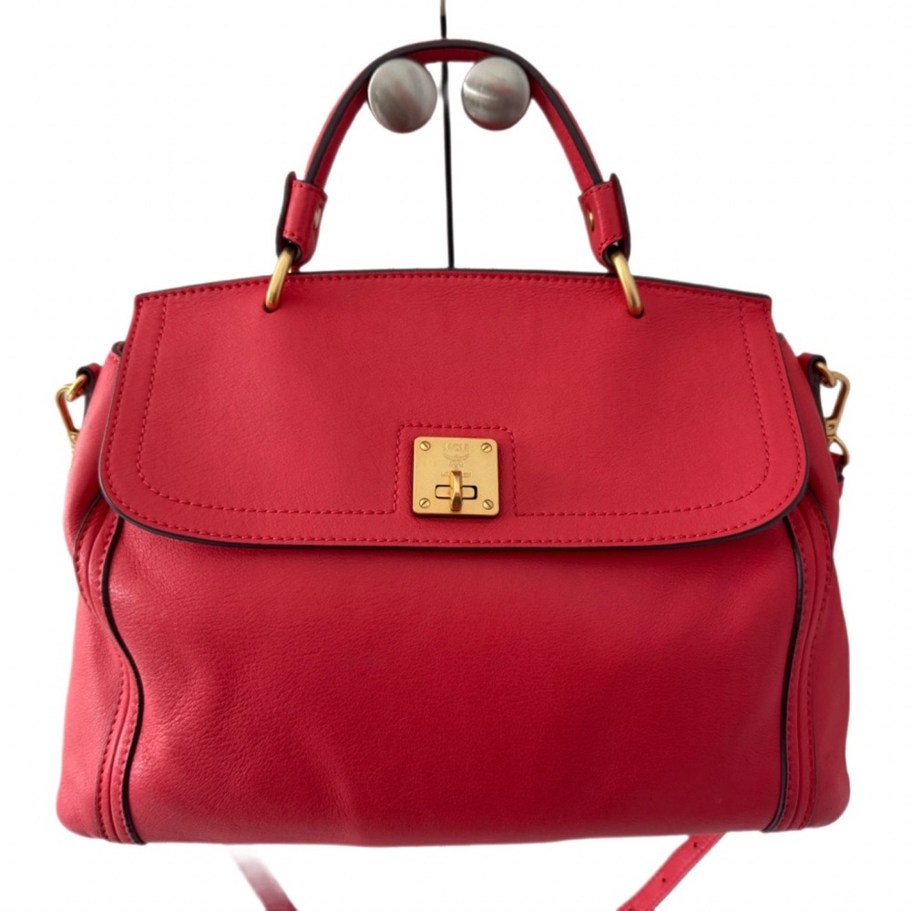 MCM Red Satchel Leather Handbag